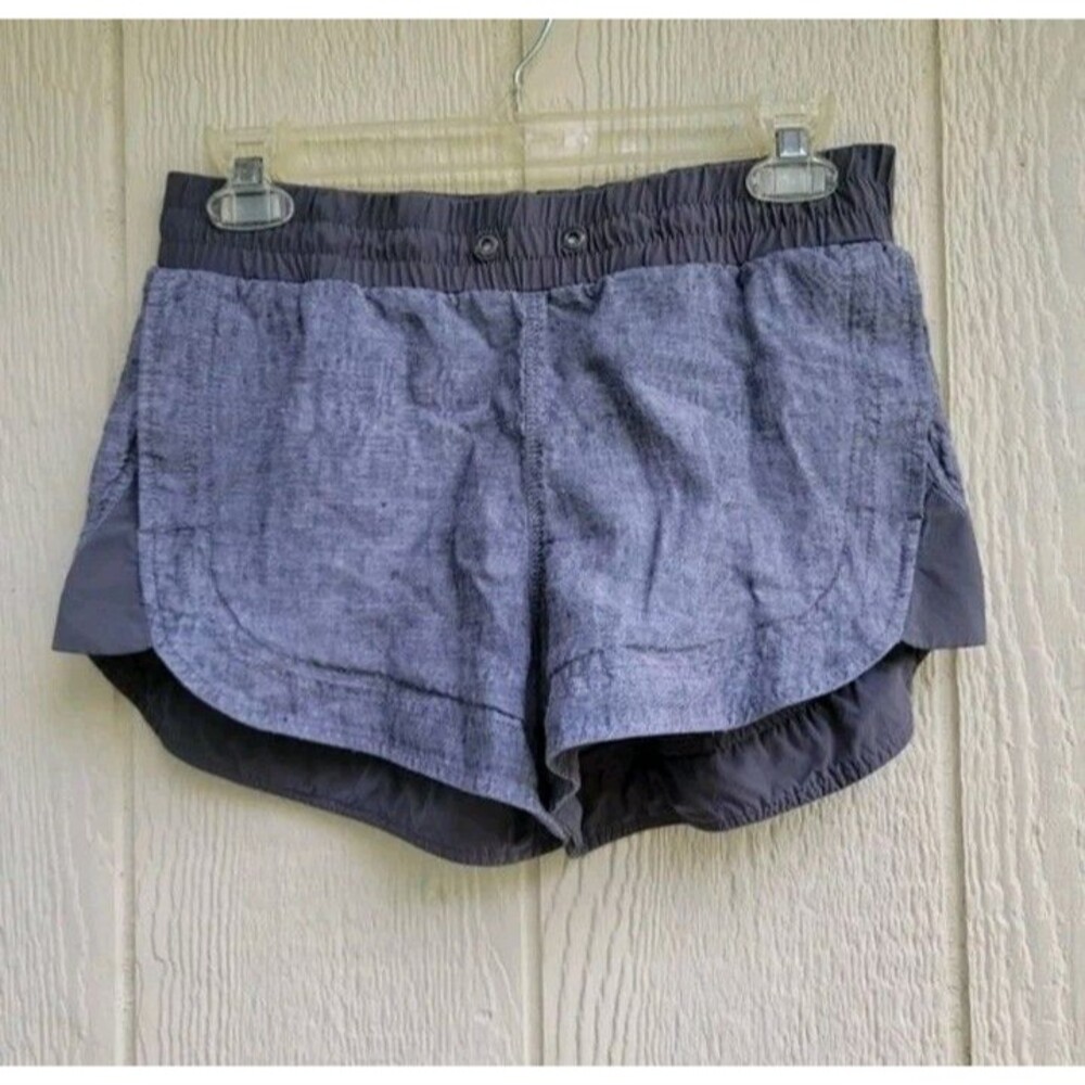 Athleta Women's Linen Shorts Beachside Bali Size 0 Drawstring Navy Blue 3”